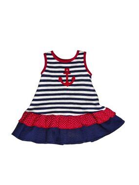 Baby Luigi Dress Girls 18M Navy White Stripe Anchor Nautical Ruffle Cotton